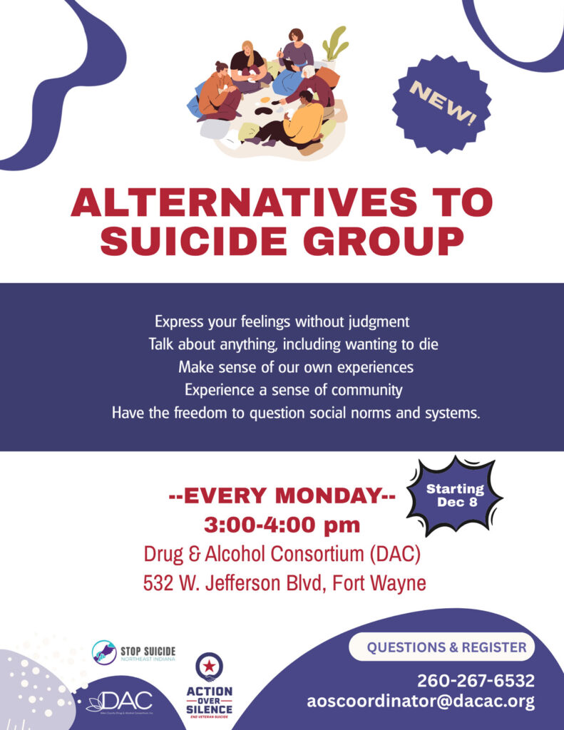Alternatives to Suicide Group flyer - Every Monday 3-4pm